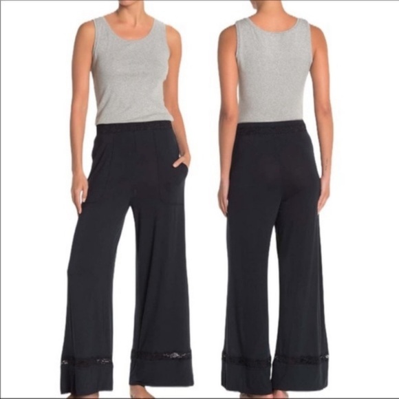 Free People Maddie Wide Leg Sleep or Lounge Pants Black - Picture 2 of 10